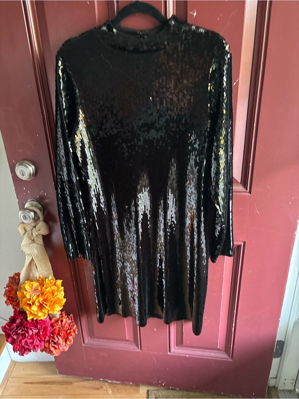 Express Black Sequin Long Sleeve Dress